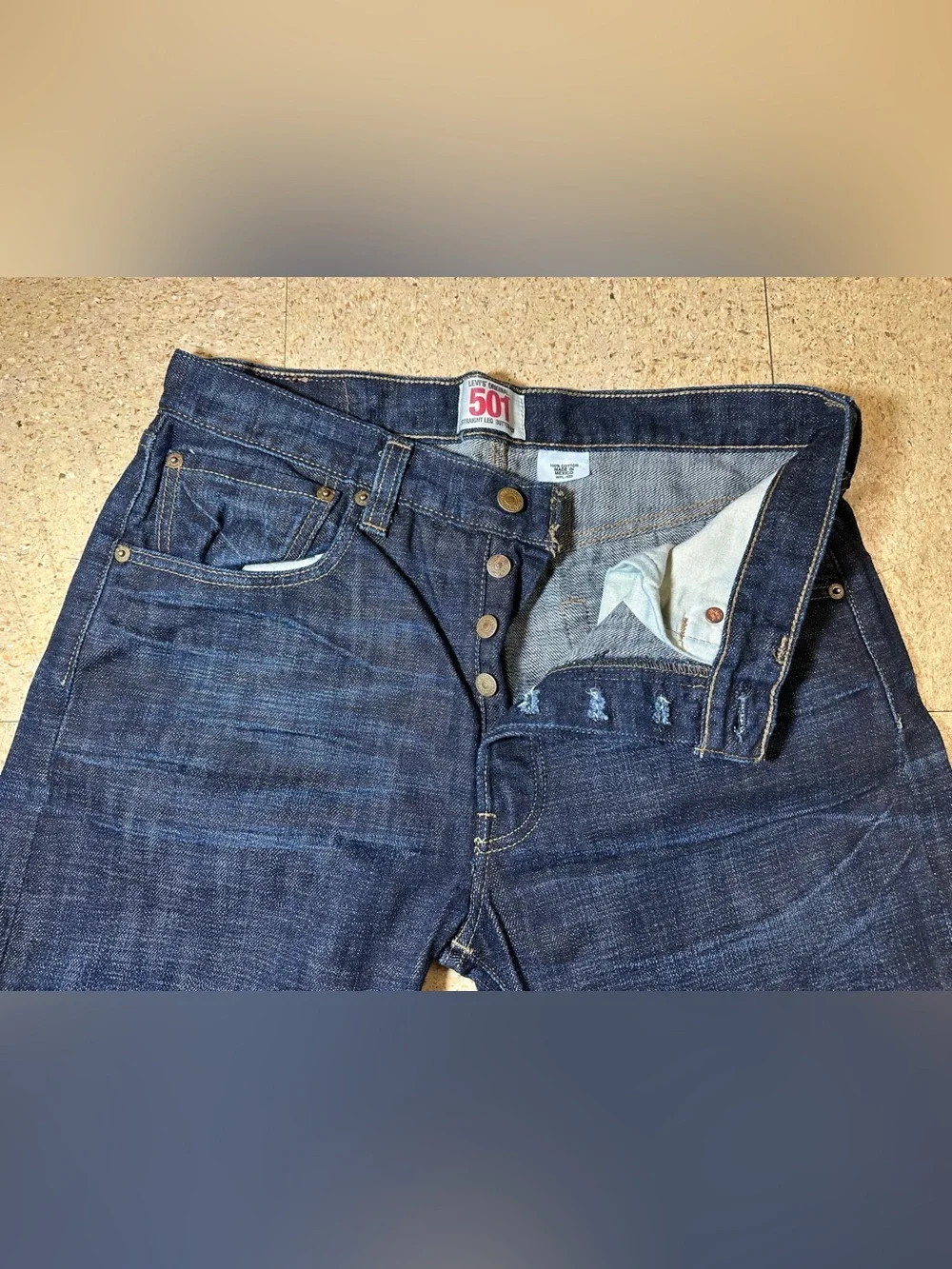 Levis 501XX Mens Blue Straight Button Fly Mid Rise Dark Jeans Sz 32x34
